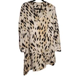 Chico's 2‎ Med Cheetah Print Tula V Neck Tunic Asymmetric Flowy Blouse Old Money